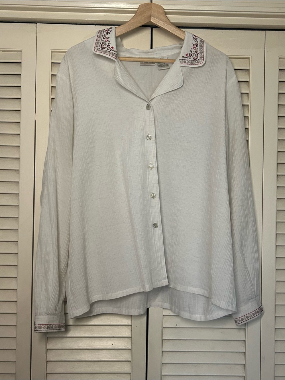 Vintage Koret Embroidered Button Down Blouse 80s 90s Cottagecore Size 16